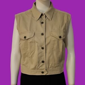Vintage Lizsport 1980s Denim Cropped Tan Western Baddie Waistcoat Vest